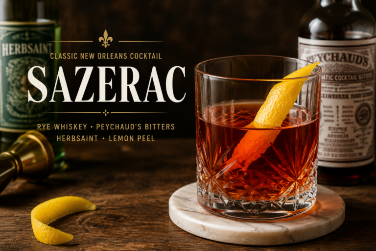 Classic Sazerac cocktail with rye whiskey
